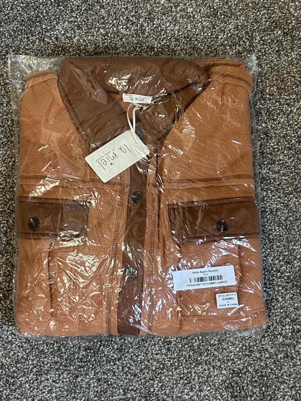 LA MIEL Camel/Tan Sherpa Shacket